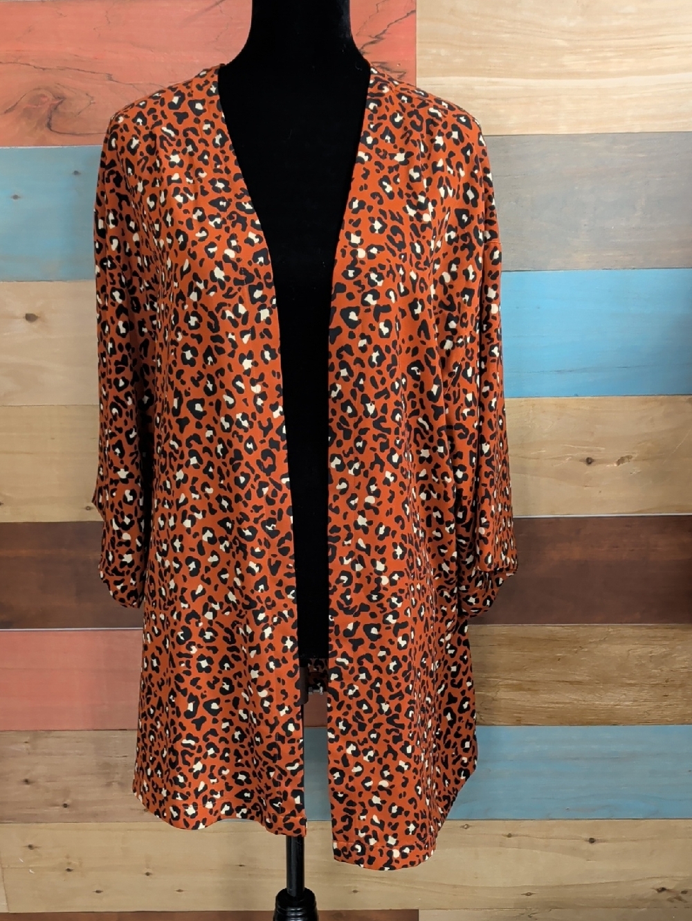 EVRI Rust Orange Leopard Print Open Front Tunic